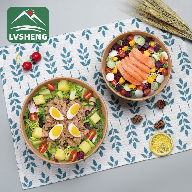 Lvsheng فیکٹری سے ریستوراں ماحول دوست بایوڈیگریڈیبل کمپوسٹ ایبل کرافٹ پیپر باؤل